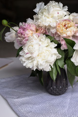 Beautiful bouquet of white and pink peonies