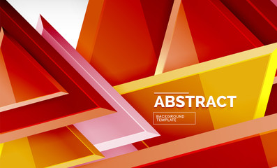 Triangles repetiton geometric abstract background, multicolored glossy triangular shapes, hi-tech poster cover design or web presentation template with copy space