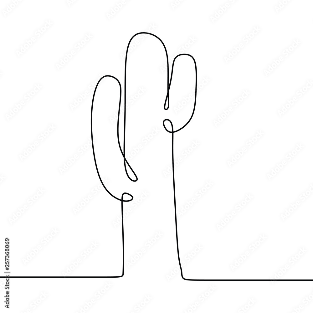 Poster cactus continuous line drawing vector