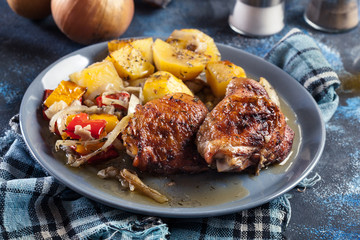 Roasted chicken thighs with potatoes