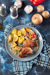 Roasted chicken thighs with potatoes