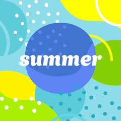 Bright color square banner with graphic elements and inscription Summer. 