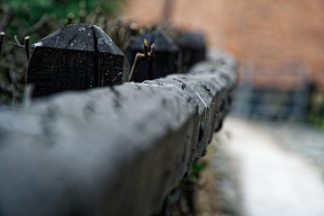 Medieval wooden staircases and handrails to the doors of the ancient castle