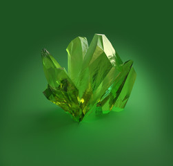 Green gem on a green background. 3D render / rendering.