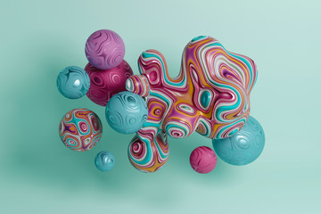 Decorative group of spheres and blob, wallpaper, 3d render / rendering