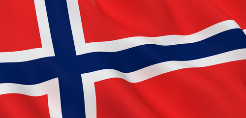 National Fabric Wave Close Up Flag of Norway Waving in the Wind. 3d rendering illustration.