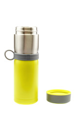 Stylish glass thermos isolated on white background