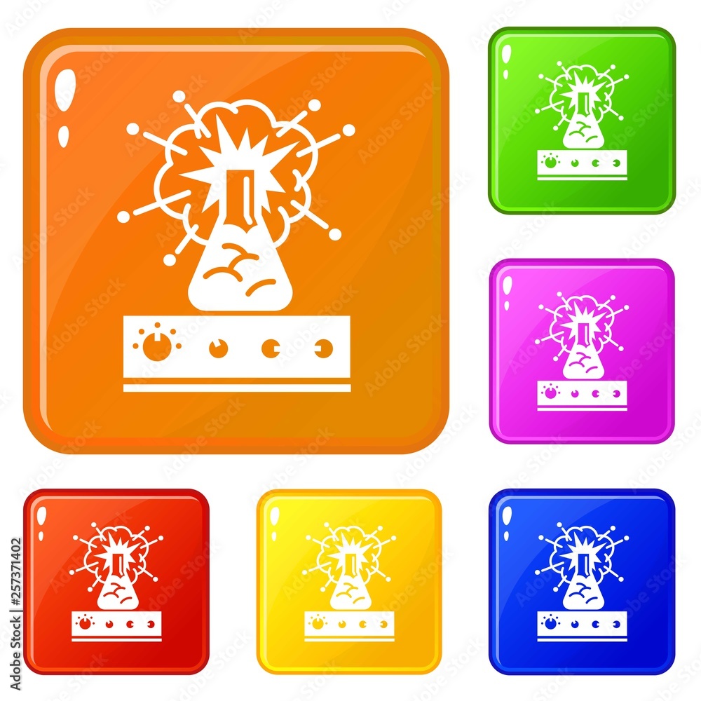 Poster flask explosion icons set collection vector 6 color isolated on white background