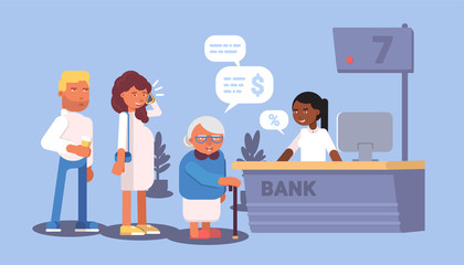 Bank reception queue flat design. Vector illustration