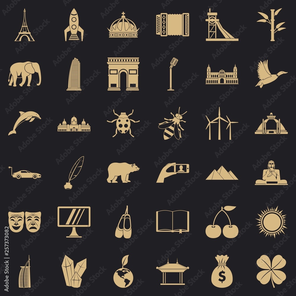 Poster big world icons set. simple style of 36 big world vector icons for web for any design