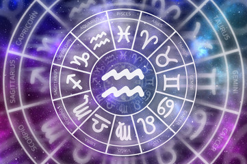 Zodiac Aquarius symbol inside of horoscope circle