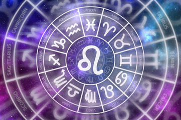 Zodiac Leo symbol inside of horoscope circle