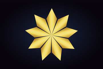 Obraz premium Abstract floral vector golden logo. Minimalistic golden logo. Abstract flower with nine petals.