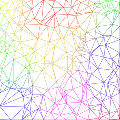 Wireframe polygonal abstract mesh in rainbow colors on white background.  Vector Polygon which consist of triangles. Geometric background in Origami or network style. 