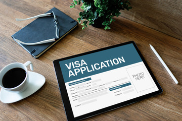 Online Visa application form on screen. Country Visit permit.