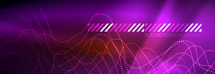 Neon glowing techno lines, hi-tech futuristic abstract background template with square shapes