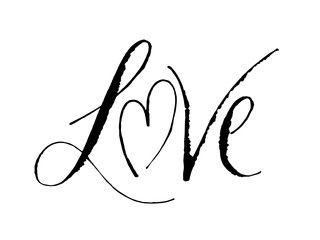LOVE ruling pen calligraphy banner with heart