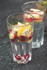 Variety of  Detox infused water. Diet. Healthy drink.