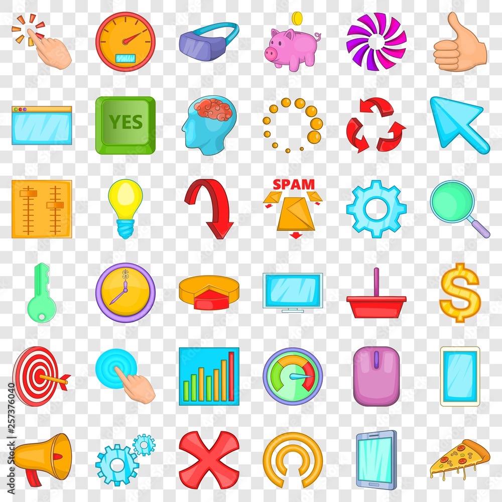 Poster work flow icons set. cartoon style of 36 work flow vector icons for web for any design