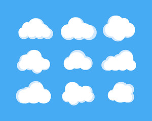 isolated clouds icons. cloud icons in trendy flat design on blue background