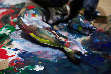 Fototapeta premium Baby playing with paint theme