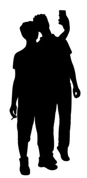 young men taking selfie, silhouette vector
