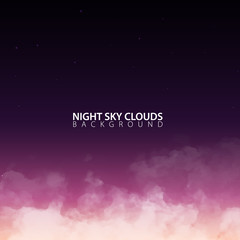 Night sky with white realistic clouds. Vector Illustration.