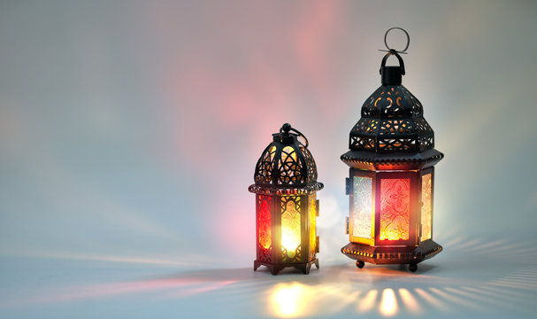 Arabic lantern with burning candle