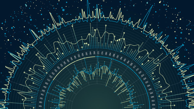 Vector big data visualization. Visual information complexity. Data analytics representation. Beauty of data.