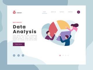 Vector Illustration idea concept for landing page template, People man and women worker collect data as a puzzle financial management, statistics and business report to analyzing and studying, flat.