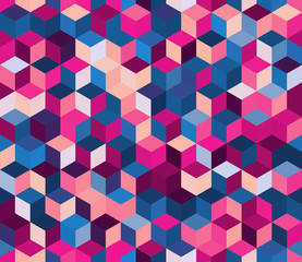 Seamless geometric pattern of colored cubes.