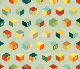 Multicolor cubes. Seamless vector background. Geometric pattern. Isometric boxes