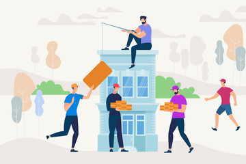 People Working Together to Build New House.