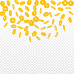 Bitcoin, internet currency coins falling. Scattere