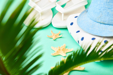 Colorful summer female fashion outfit. Beach, vacation, travel concept