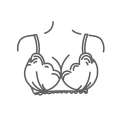 Big beautiful breast in bra doodle icon. Chest form.