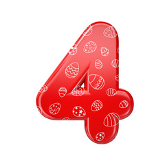 Easter egg number 4 -  3d red and white celebration digit - Suitable for Easter, events or fest related subjects