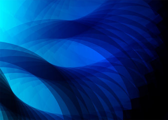 Blue abstract background of curved lines, shapes in dark blue colors and light effect. Vector illustration