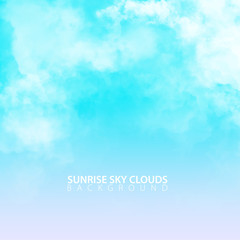 Sunrise morning sky with white realistic clouds. Vector Illustration.