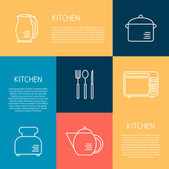 Kitchen appliances set vector line collection