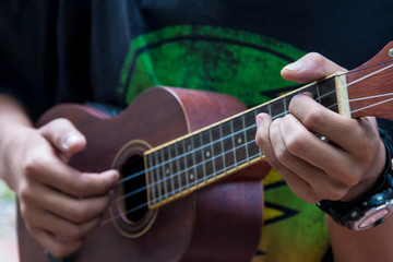 Fototapeta na wymiar man playing ukulele