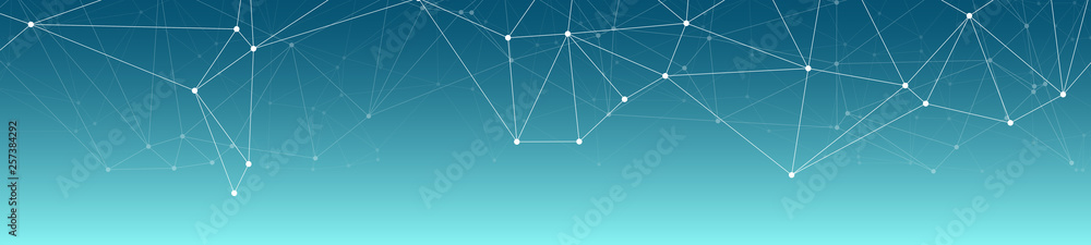 Wall mural neural network digital connections, connected lines and dots geometric abstract vector wide banner b