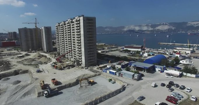 Aerial. Home construction. Excavator