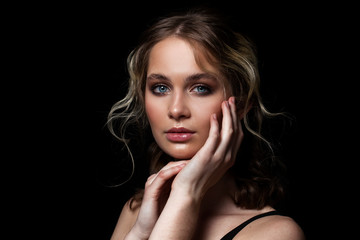 Fototapeta premium Make up beauty. Close up beautiful blonde fashion young woman
