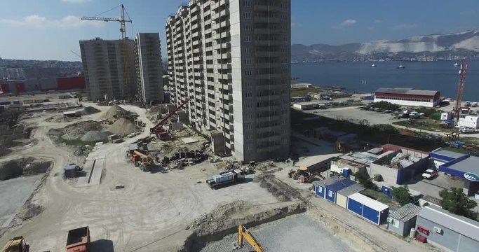 Aerial. Home construction. Excavator