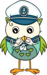 Cute sailor owl with mustache