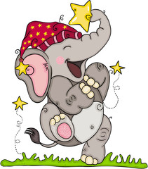 Happy elephant playing with star