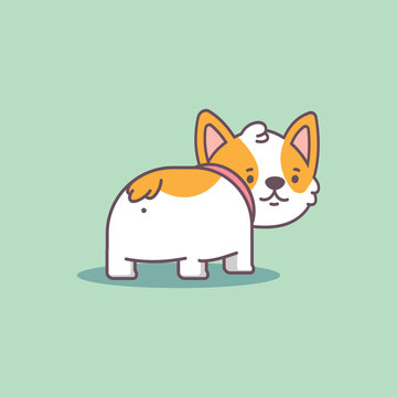 Funny corgi butt vector cartoon flat cute dog character isolated on background.