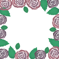 Frame of vintage floral gouache bouquet of rose. Flowers decoration pattern
