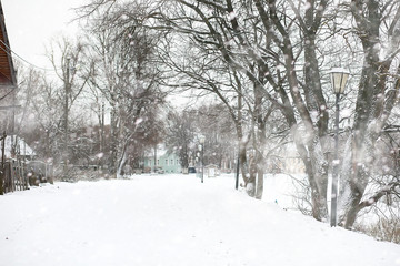 Winter landscape of country fields and roads